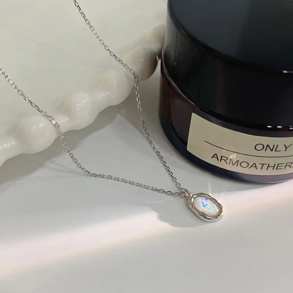 Lab Opal sterling silver necklace
